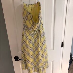 Maeve Yellow Plaid strapless Dress